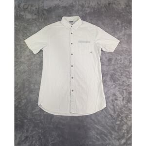 Nike 6.0 Men’s Size M Button Up Shirt Short Sleeve Beige With Stripes C28-12